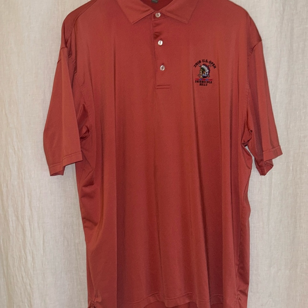 Men's 2018 U.S. Open Peter Millar salmon Stretch Performance Jersey Polo XL